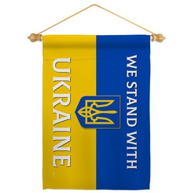 Americana Home & Garden Stand with Ukraine Garden Flag Set Wood Dowel Support Cause House Decoration Banner Small Yard Gift Double-Sided, Made in USA