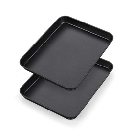 Toaster Oven Tray Set of 2, P&P CHEF 10.4 Inch Carbon Steel Toaster Oven Pans for Cookie, Non-stick & Easy Clean, Sturdy & Healthy, Oven Safe, Black