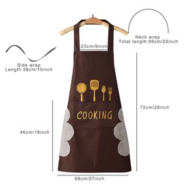 DILLMAN Women Kitchen Apron with Hand Wipe Pockets，Big Pocket,Hand-wiping, Waterproof for Cooking Baking (BROWN)