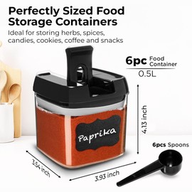 Shazo 6 PC Airtight Food Storage Containers + 6 Spoons - BPA Free Clear Plastic Snack & Spice Containers with Easy Lock Lids - Kitchen and Pantry Organization for Herbs, Coffee, Tea - 0.5L / 2.1 Cups