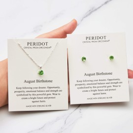 Philip Jones Sterling Silver August (Peridot) Birthstone Necklace & Earrings Set Created with Zircondia® Crystals