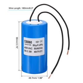 PATIKIL 50uf CBB60 Run Capacitor,1Pcs AC 450V 2 Wires 50/60Hz Motor Running Capacitor 270x49.7x96mm for Washing Machine, Cleaning Machine Pump Motor Star, Blue