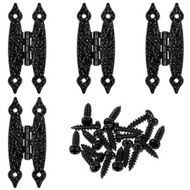 4Pcs Cabinet Hinges Black Antique Hinge Small Decorative Hinges Flush Mount 3.5 Inch Steel Door H Hinge for Small Drawer Jewelry Box Wood Wooden Box