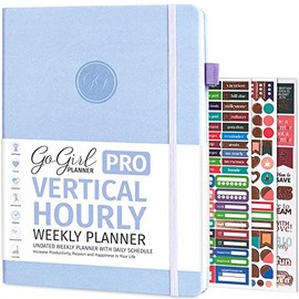 GoGirl Planner PRO Schedule - Undated Planner with Hourly Time Slots, Monthly, Weekly & Daily Organizer, Appointment Book for time Management, 7"x10" Hardcover, Lasts 1 Year - Periwinkle