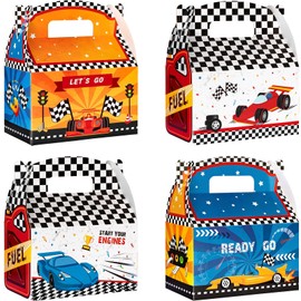 WERNNSAI Race Car Party Supplies - 12 Pcs Racing Car Party Favor Boxes Racing Flag Candy Treat Boxes Black White Checkered Racing Goodie Boxes for Boys Let's Go Car Themed Birthday Party Decorations