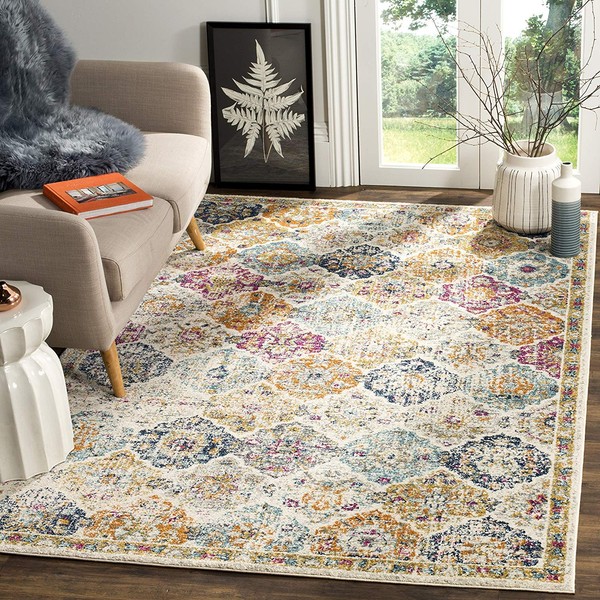 SAFAVIEH Madison Collection MAD611B Boho Chic Floral Medallion Trellis Distressed Non-Shedding Living Room Bedroom Accent Area Rug, 3' x 5', Cream / Multi