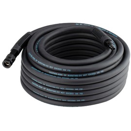 SANFU Hybrid Air Hose 3/8”ID x 50FT, 300PSI Durable, Lightweight, With 1/4” Universal Aluminum 3IN1 Coupler and Plug, Bend Restrictors, Black(50’)