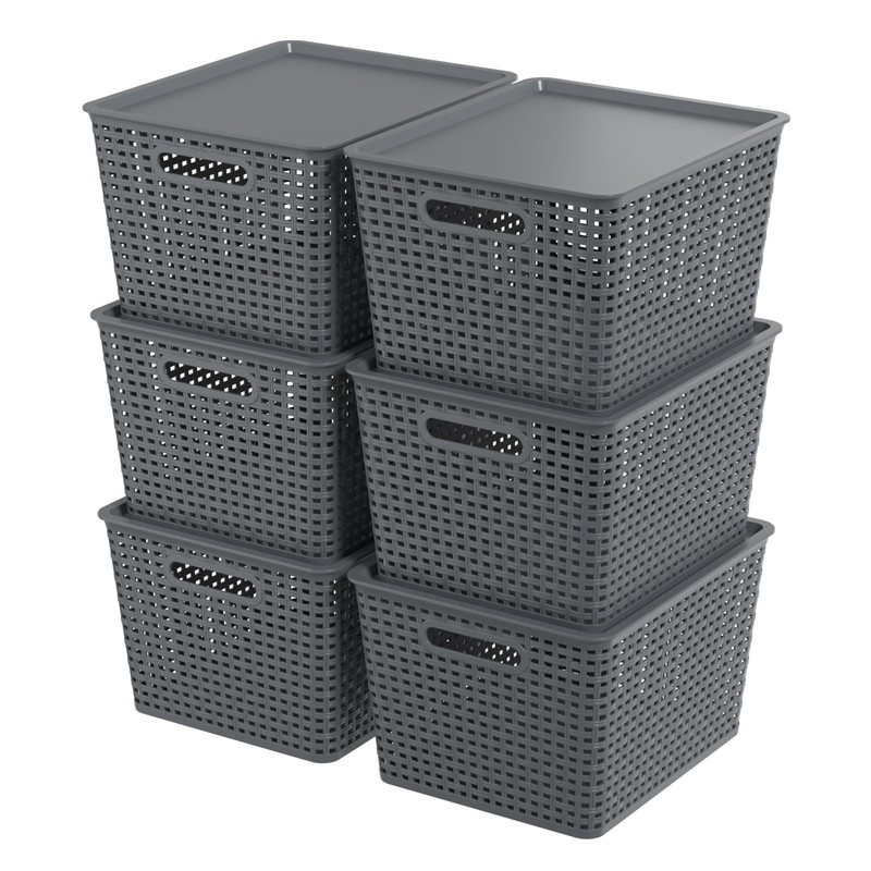 Zopnny Plastic Storage Baskets with Lid, Stackable Storage bins for