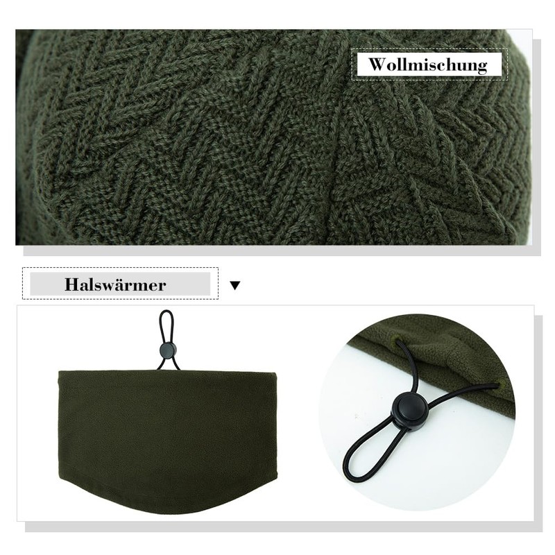 Comhats Winter Set with Wool Knitted Peaked Cap and Fleece