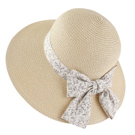 Gajaous Beach Straw Hats for Women Summer Beach UV Hat Foldable Wide Edge Straw Hat Lightweight Foldable Summer Travel Straw Hat, Beige Flower, Unit size
