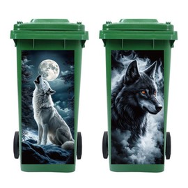 Peacoblue Wheelie Bin Stickers 2 Sheets Wolf Sticky Dustbin Stickers Decals, 15in x 32in Waterproof Self Adhesive Large Wraps for Trash Cans Bins Driveway Garden Outdoor Indoor Patio Decoration