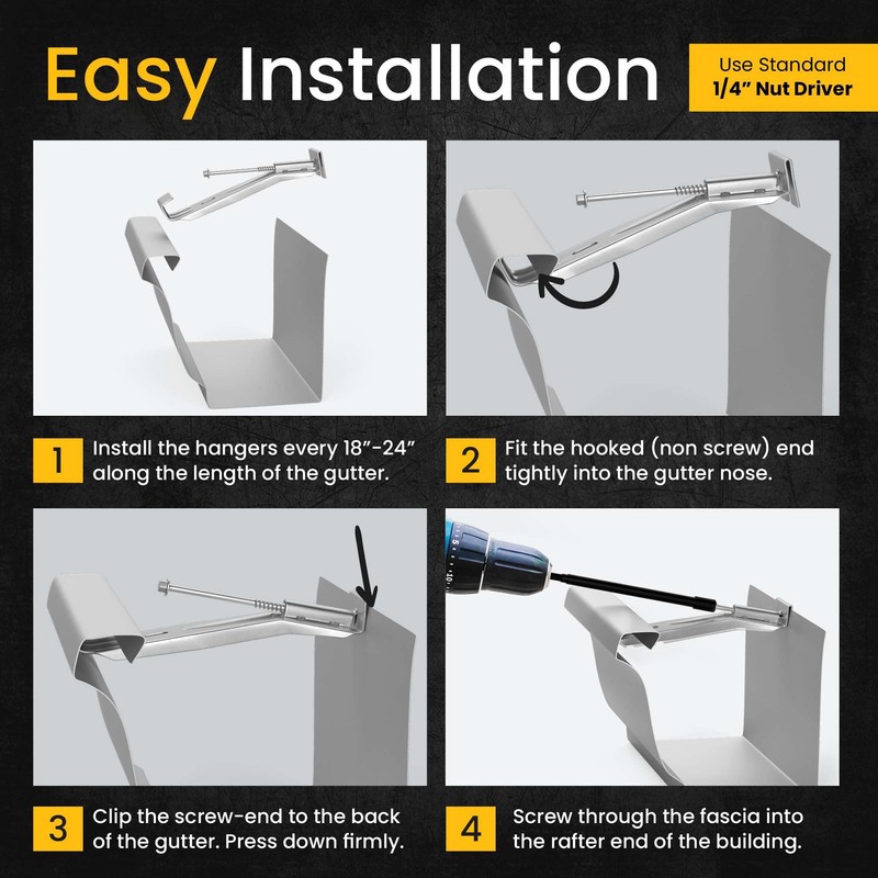 Quick-Screw 6" Gutter Hangers - Heavy Duty Hidden Gutter Brackets