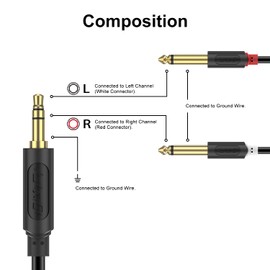 J&D 3.5mm to 6.35mm Stereo Cable, 1/4 jack to 3.5mm Y Splitter, Mini Jack TRS Stereo to Dual 6.35mm TS Mono Audio Cable, Aux to Jack Breakout Cord Lead Compatible with Amplifiers, Mixer, Speaker, 4.5M