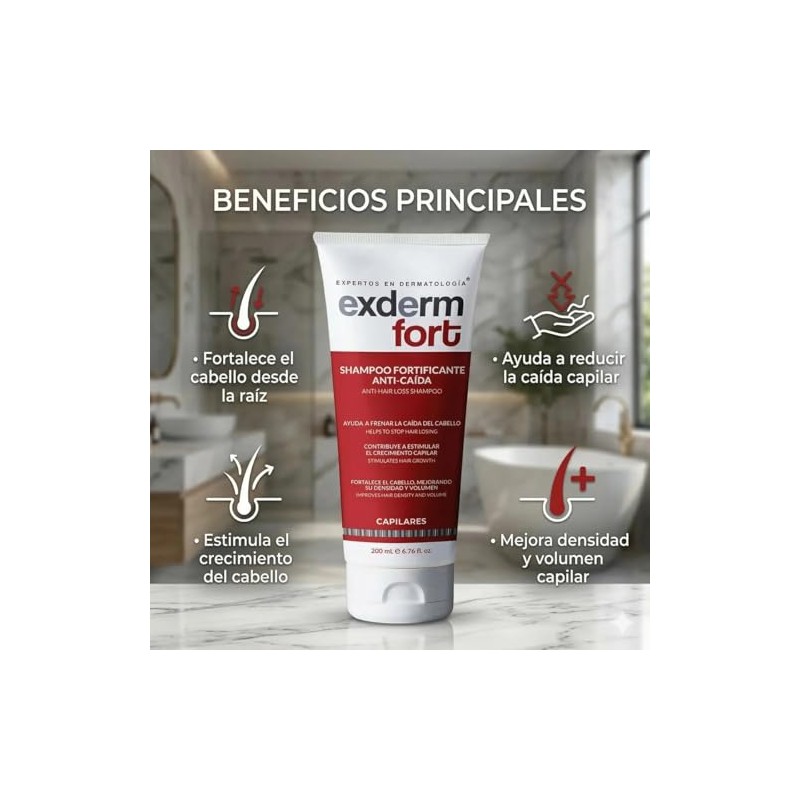 Exderm Fort Shampoo Anticada con Biotina Tratamiento Fortificante Estimula Crecimiento