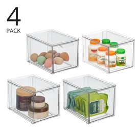 mDesign Plastic Stackable Bathroom Storage with Pull Out Bin Organizer Drawer for Cabinet, Vanity, Shelf, Cupboard, Cabinet, or Closet Organization - Lumiere Collection - 4 Pack - Clear
