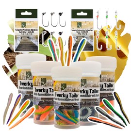 Zite Fishing Twerky Tailer 3-in-1 Trout Bait Starter Set | 7 cm Rubber Bait Set for Trout | With Tungsten Jig Hook & Cheburashka Rig | Cheese Garlic Aroma | UL Bait Spoon Alternative