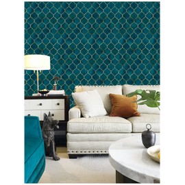 HAOKHOME 96034 Peel and Stick Wallpaper Graphic Trellis Emerald/Sapphire Blue/Gold Removable contactpaper for Home Bathroom Decorations 17.7in x 9.8ft