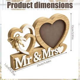 PUQGAOIP Wedding Gifts, 25x15cm Freestanding Wooden Heart Picture Holder, Rustic Style Mr And Mrs Gifts For Bridal Shower, Decorative Wedding Photo Frame For Couple Living Room