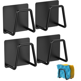 Sponge Holder Kitchen 4 Packs Sponge Holder Kitchen Suction Cup No Drilling Hooks 304 Stainless Steel Kitchen Waterproof Hook Sponge Holder for Washing Sponge Sink Kitchen Bathroom (Black)