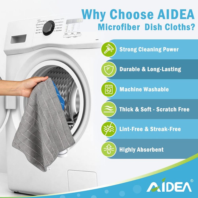 AIDEA Microfibre Dish Cloths Pack of 8, Tea Towels Super