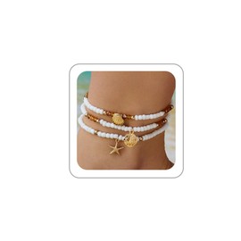 BOOZIQ Bohemian Beaded Anklet Bracelets for Women Starfish Shell Anklet Bracelets Layer Adjustable Foot Jewelry Mermaid Jewelry Summer Ocean Beach Costume Accessories Style2