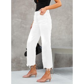 LOLONG Flare Jeans for Women Trendy High Waisted Casual Crop Bell Bottom Stretchy Denim Pants White