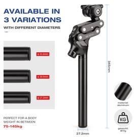 Bike Suspension Seatpost- 27.2 / 30.9 / 31.6mm Shock-Absorber Bicycle Seat Post - Aluminum Alloy Four-Link Seat Tube for Mountain Road Bike Gravel, Hybrid, and E-Bikes (27.2)