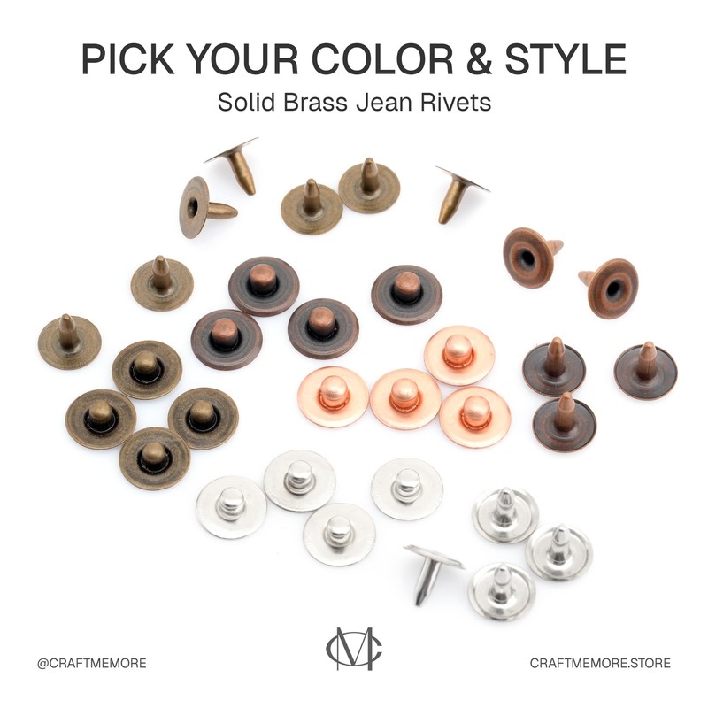 CRAFTMEMORE Solid Brass Jean Rivets, 3/8 Inch, 50 Sets, Washable