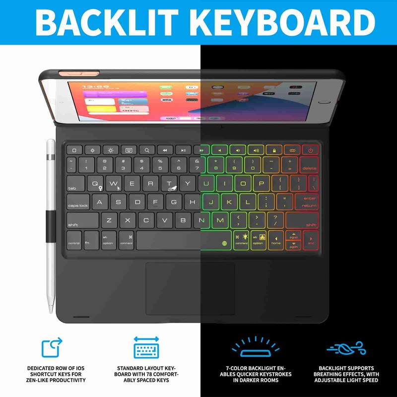 Tablet Bluetooth Keyboard 360 Degree Rotating Colorful Backlight Sensitive Touchpad