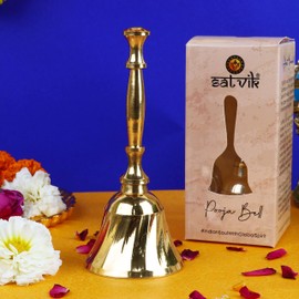 SATVIK 1 Pc Brass Puja Bells Indian Religious Diwali Festive Daily Pooja Home Mandir Temple Office Ghanti School Reception Wedding Christmas Handheld Call Bell Spirtiual Housewarming Return Gift Items