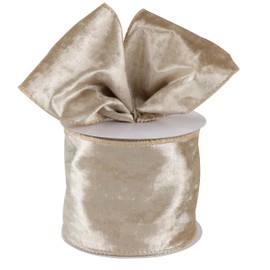 MAYREEL Champagne Gold Crushed Velvet Ribbon Wired 4" x 10 Yards Extra Wide Christmas Wired Edge Ribbon Gold Christmas Decorations Ribbon for Gift Wrapping Wreath Tree Topper Bow Making Crafts