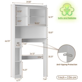 Vabches Over the Toilet Storage Cabinet with Glass Door, White Above Toilet Storage Cabinet, Over Toilet Bathroom Organizer Space Saver, Behind Toilet Rack Shelf Cabinet, for Bathroom Laundry Restroom