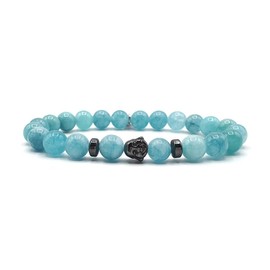 KARDINAL WEIST smiling Buddha Aquamarine Bracelet, Gemstone Beads, Power Stone Jewellery for Men and Women, Chakra - Lucky Charm - Friendship, Aquamarine