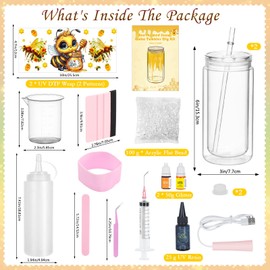 2 Pack 16 Oz Bee Themed Acrylic Snow Globe Tumbler DIY Starter Kit, Double Wall Plastic Pre-Drilled Snowglobe Tumbler Supplies Craft Tool Set, Including Uv Dtf Wrap