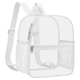 Slumou Clear Backpack Stadium Approved 12×12×6 Clear Mini Backpack Small Transparent Backpack for Concert, Beach, Work, Travel & Sporting（White）