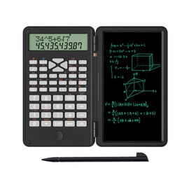 Scientific Calculator with Writing Tablet, Protable Foldable Calculator Notepad 2 in 1 LCD Science Calculator Notepad Professional Financial Calculator for Office Home School Colleage(Black)