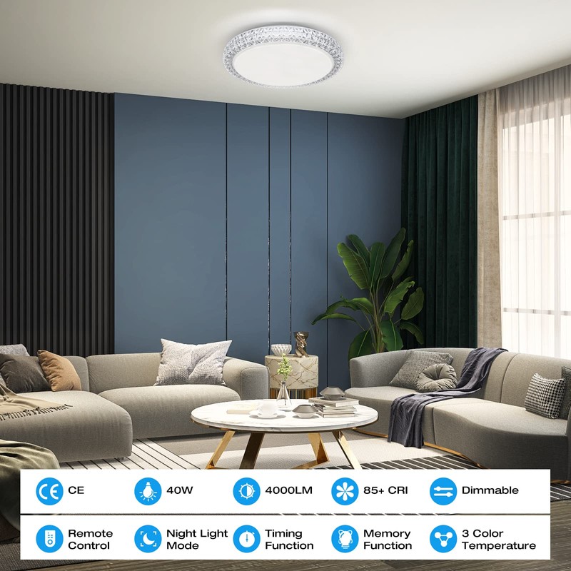 OOWOLF LED Ceiling Light, 40W 15.4 Inch Dimmable Ceiling Light