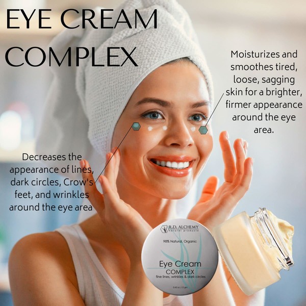RD Alchemy - Natural & Organic Eye Cream Complex - Best Eye Cream for Dark Circles, Wrinkles, & Eye Bags. Anti Aging Retinol & Peptides Lighten Dark Circles & Smooth Fine Lines & Crow's Feet. Great for All Skin Types.