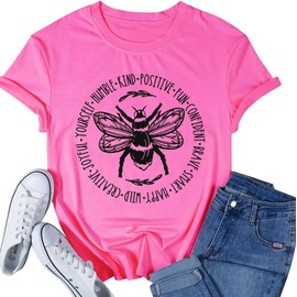 Queen Bee Shirt for Women Positive Sayings Teacher T Shirt Confident Brave Smart Funny Summer Clothes,Pink M
