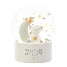 Bambino By Juliana 'Welcome To The World' Teddy & Moon Water Globe - White. Gifting to Celebrate Newborn Children, Family & Love - Present for New Born, Baby Shower & Christening.