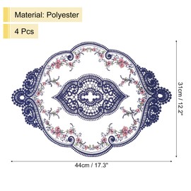 sourcing map 4Pack Retro Lace Placemat 12x17-in Oval Embroidered Table Place Mats French Crochet Doilies Coasters Cup Mat for Home Wedding, Navy Blue