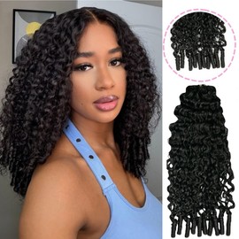 100% Human Hair Knotless Pre-Separated Crochet Hair Extensions with Spiral End Feather Hair Water Curly Feather Line Hair Extensions Natural Color 22Inch 120g
