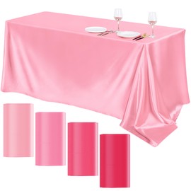 TURSTIN 4 Packs Gradient Pink Satin Tablecloth 102 x 58 Inch Overlay Satin Table Cover Rectangle Bright Silk Tablecloth Smooth Fabric Table Decoration for Wedding Banquet Party Events