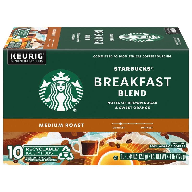 Starbucks Coffee K-Cup Pods, Breakfast Blend Medium Roast, Ground Coffee