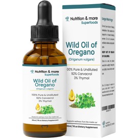 30ml Oregano Oil, 100% Pure & Undiluted Wild Oregano Oil with 92% Carvacrol, Supports Immunity, Cold & Cough Relief, Sore Throat and Digestive Health