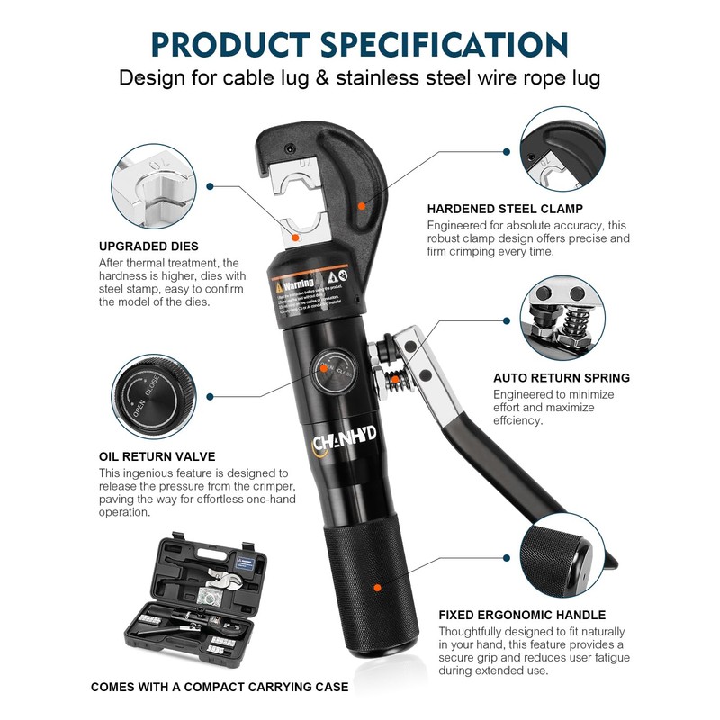 CHANHYD Hydraulic Crimping Tool & Cutter - 8 US TON,