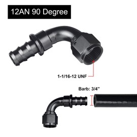 VehiMata 12AN 90 Degree Push Lock Fuel Hose Fitting End Adapter Aluminum Black 2PCS