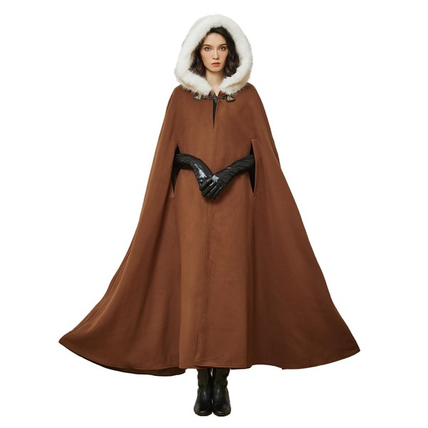 BEAUTELICATE Renaissance Hooded Cloak Cosplay Medieval Wool Blend Halloween Winter
