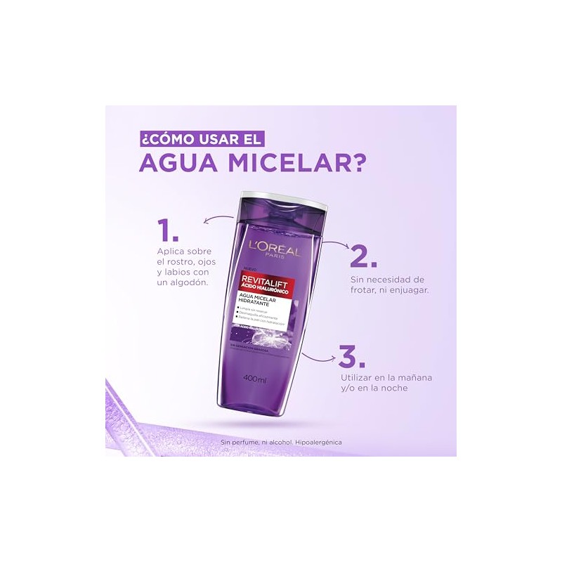 L'Oreal Paris, Agua Micelar Revitalift Ácido Hialurónico, 200Ml