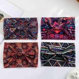 Aceorna Wide African Headbands Stretch Printed Head Wraps Elastic Knotted Hairbands Workout Turban Hair Accessories for Women 4 PCS (Style C, One Size)